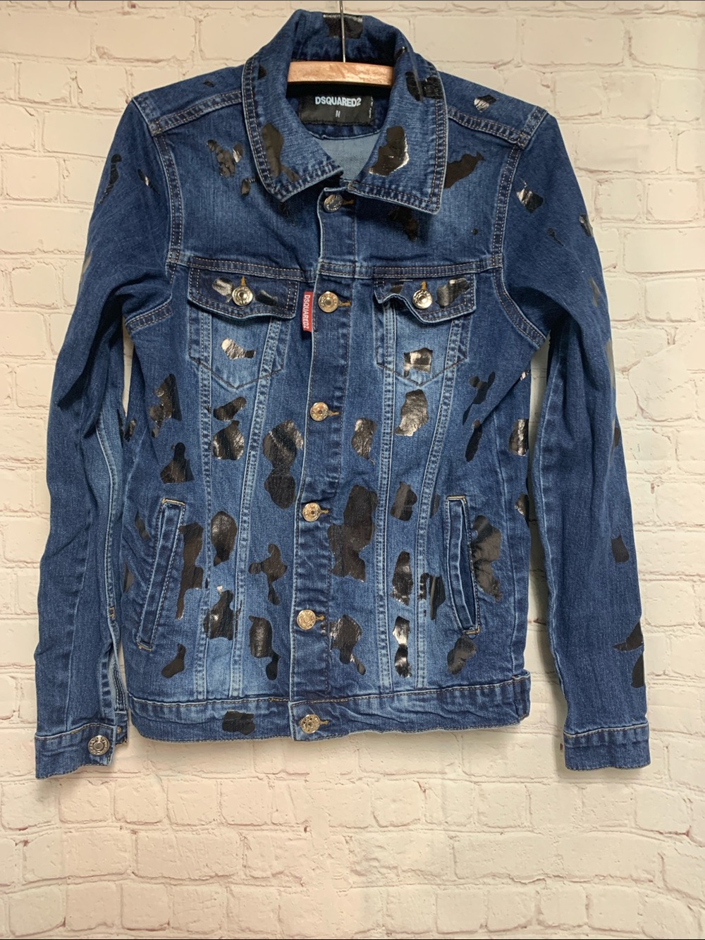 DSquared2 Blue Jean Jacket Black Camouflage Size M 36”